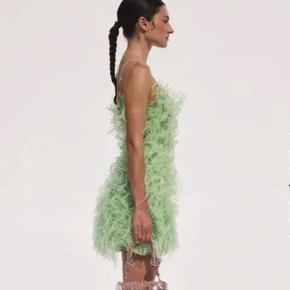 Cult Gaia Zariah Green Feather mini dress - www.joarbit.com